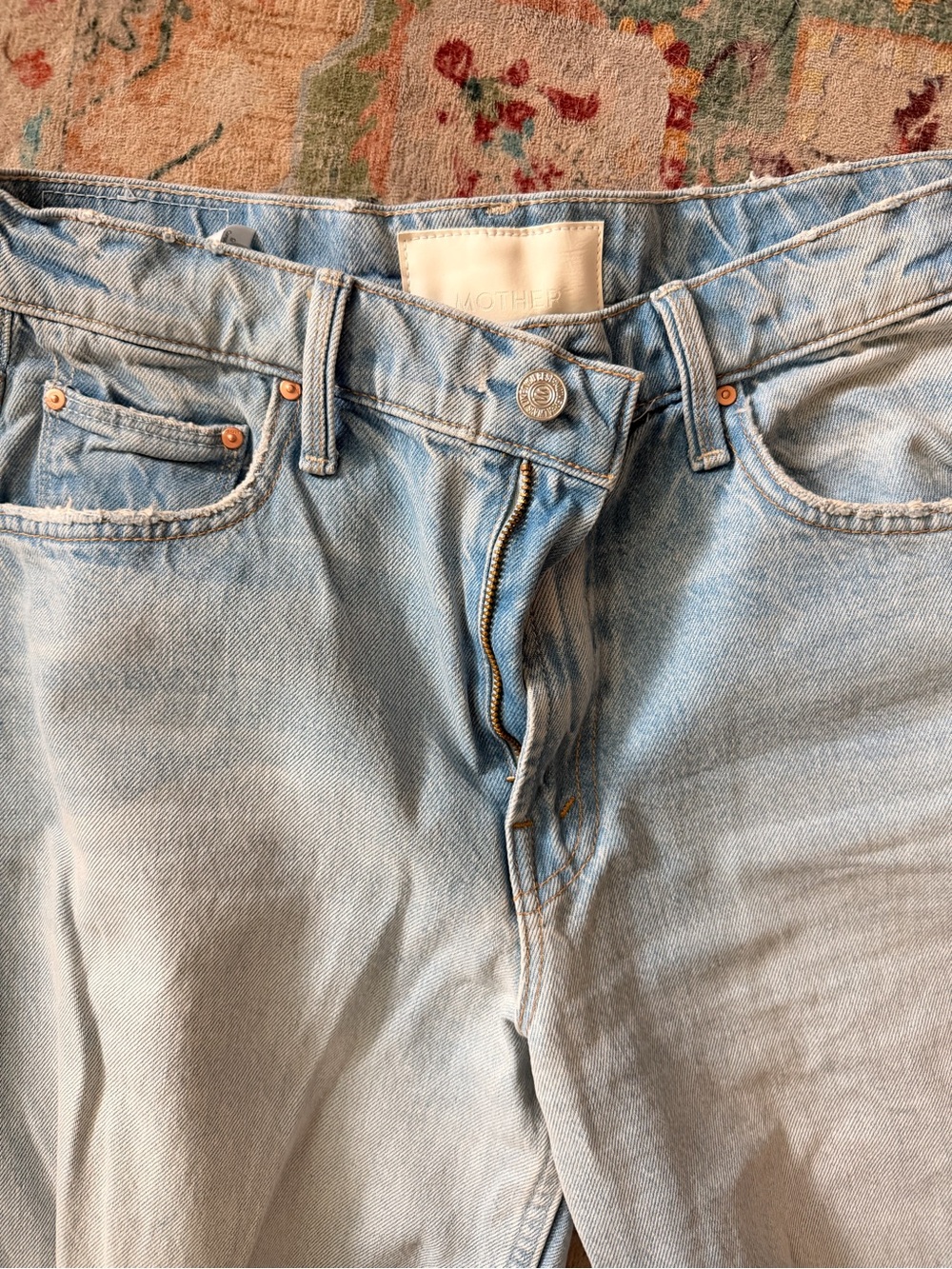 MOTHER Light Blue Distressed Wide-Leg Jeans The Spinner Zip Sneak - Picture 3 of 6